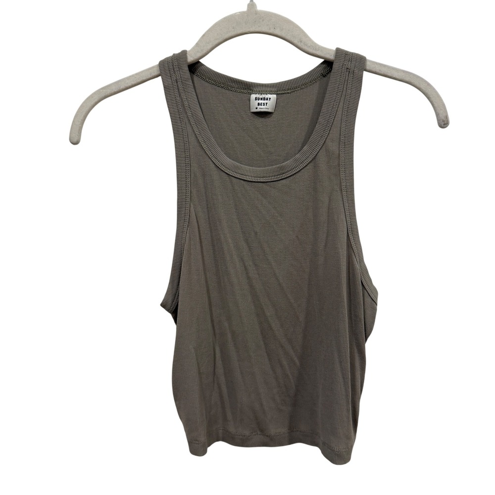 Sunday Best Aritzia Ribbed Cropped Racerback Tank Top Taupe Brown‎ Medium 78462